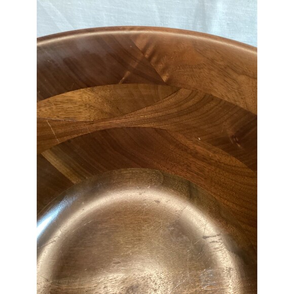 Bowl Vermillion Real Walnut Made USA Handmade Vintage Fruit Dish 14" Diameter - Picture 2 of 9
